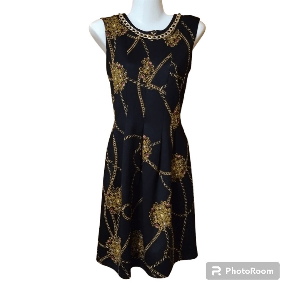 Enfocus Studio Chain Link Sleeveless Pleated Dress Sz 8